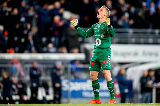 Goalkeeper Sondre Rossbach of Odd celebrates after 1-0