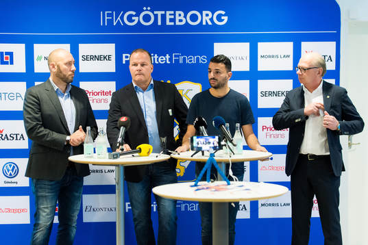 IFK Göteborgs klubbdirektör Max Markusson, Mikael Vikla, tränare Poya Asbaghi och ordförande Mats Engström