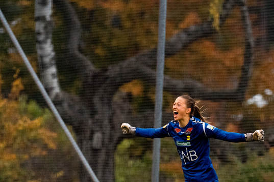 Goalkeeper Cecilie Fiskerstrand of LSK Kvinner celebrates after saving a penalty in the penalty shoot-out