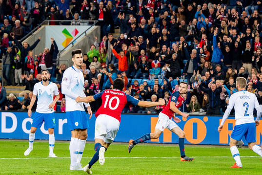 Ole Kristian Selnæs of Norway celebrates after scoring 1-0