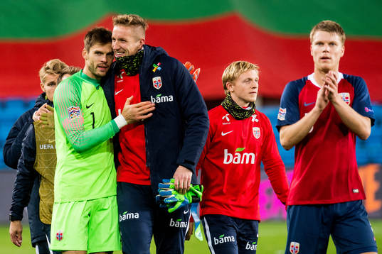 Goalkeeper Rune Almenning Jarstein, goalkeeper Eirik Holmen Johansen, Mats Møller Dæhli and Sigurd Rosted of Norway