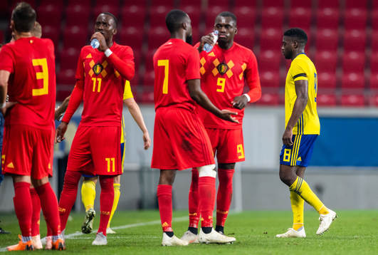 Isak Ssewankambo of Sweden  leaves the pitch after a red card