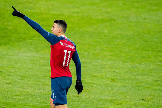 Mohamed Elyounoussi of Norway celebrates after scoring 1-0