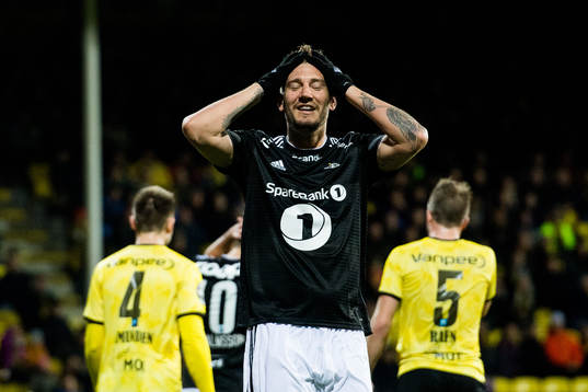 Nicklas Bendtner of Rosenborg looks dejected