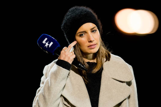 Susanne Furøy Wergeland, host of Eurosport, ahead of the Eliteserien match between Stabæk and Brann on October 21, 2018 in Bekkestua.