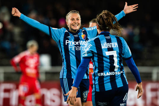 Djurgårdens Fanny Andersson och Michelle Wörner jublar