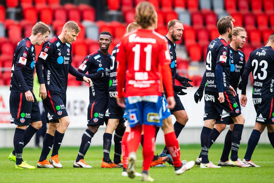 Helsingborgs Mohammed Abubakari jublar efter att han gjort 0-1-målet