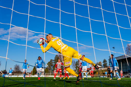 Goalkeeper Nicklas Frenderup of Sandnes Ulf with a save