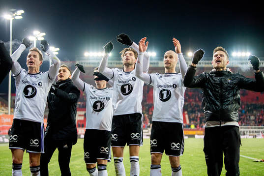 Anders Konradsen, Marius Lundemo, Tore Reginiussen and Matthías Vilhjálmsson of Rosenborg celebrate