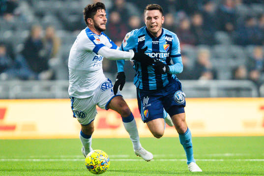 Djurgårdens Kerim Mrabti och IFK Göteborgs Fredrik Oldrup