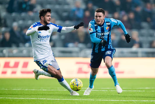 Djurgårdens Kerim Mrabti och IFK Göteborgs Fredrik Oldrup