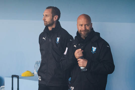 Malmö FFs assisterande tränare Andreas Georgsson och assisterande tränare Olof Persson