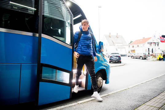 Andreas Helmersen of Ranheim arrives ahead of the Eliteserien match between Haugesund and Ranheim on November 4, 2018 in Haugesund.