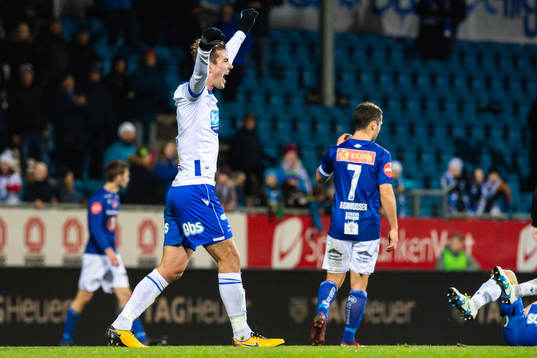 Fredrik Knudsen of Haugesund celebrates