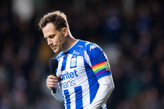 IFK Göteborgs Tobias Hysén håller ett tal till publiken