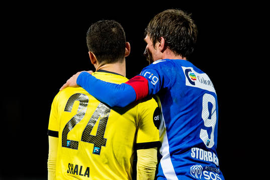 Herolind Shala of Start and Håvard Storbæk of Sandefjord