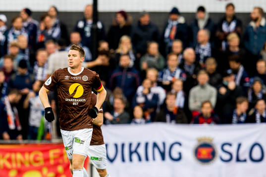 Christian Gauseth of Mjøndalen celebrates after scoring 1-0