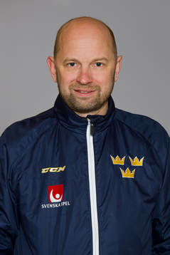 Goalie coach Stefan Ladhe of Sweden poses for a portrait