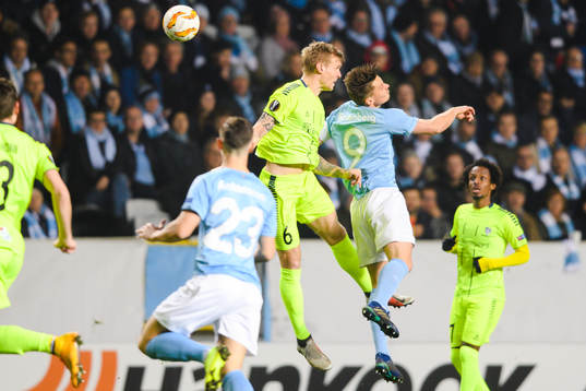 Markus Rosenberg of Malmö FF and Joonas Tamm of Sarpsborg