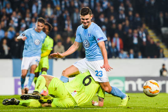 Marcus Antonsson of Malmö FF and Joonas Tamm of Sarpsborg