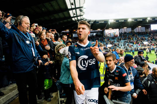 Axel Andresson of Viking celebrates after the OBOS-ligaen match between Viking and Kongsvinger on November 11, 2018 in Stavanger.
