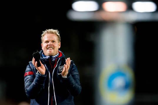 Christian Michelsen, head coach of Kristiansund, celebrates