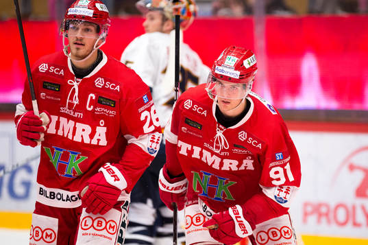 Timrås Filip Hållander och Hampus Larsson jublar