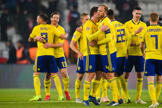 Jakob Johansson and Andreas Granqvist of Sweden celebrates