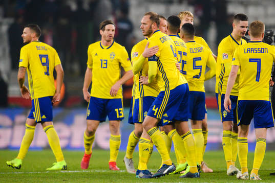 Jakob Johansson and Andreas Granqvist of Sweden celebrates