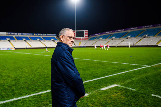 Lars Lagerbäck, head coach of Norway, celebrates