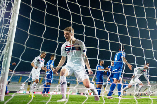 Sigurd Rosted of Norway celebrates after 0-2