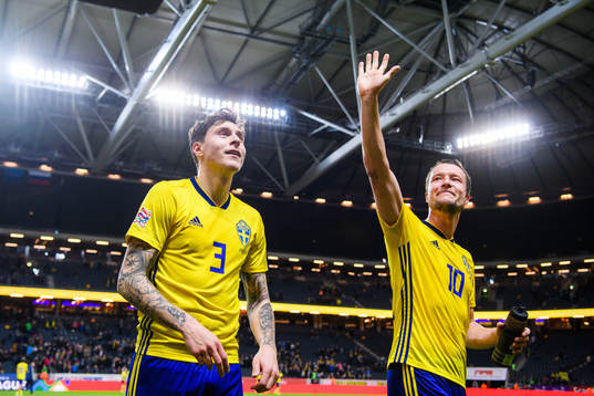 Victor Nilsson Lindelöf and Jakob Johansson of Sweden celebrates