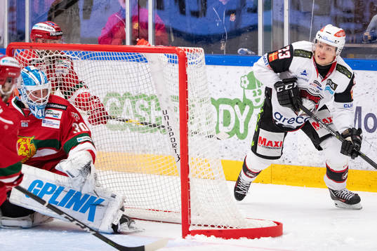 Malmö Redhawks Christoffer Forsberg och Moras målvakt