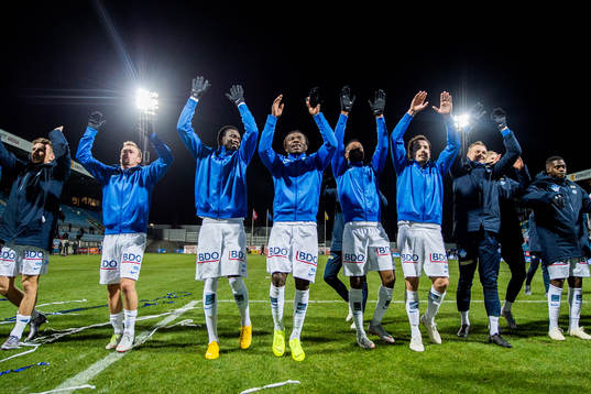 Babacar Sarr, Daniel Chima Chukwu, Leke Samson James and Vegard Forren of Molde celebrate