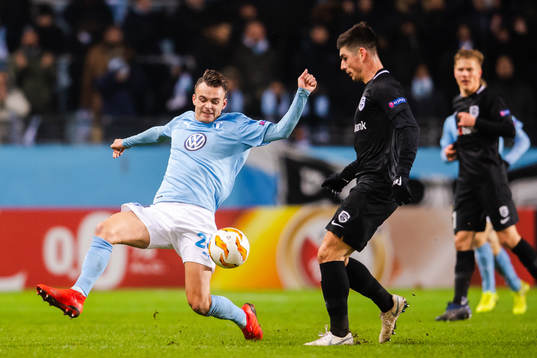 Andreas Vindheim of Malmö FF and Ruslan Malinovskyi of Genk