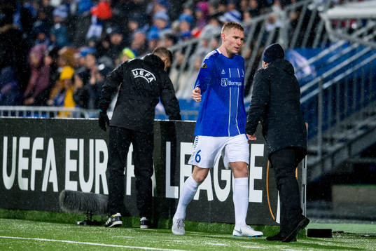 Joonas Tamm of Sarpsborg 08 is substituted by Geir Bakke,