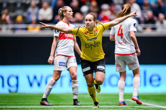 Guro Reiten of LSK Kvinner celebrates after scoring the 1-0 goal during the cup final between LSK Kvinner and Sandviken on December 1, 2018 in Oslo.
