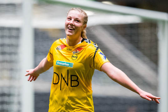 Sophie Roman Haug of LSK Kvinner celebrates