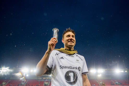 Nicklas Bendtner of Rosenborg celebrates