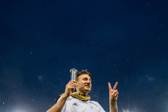 Nicklas Bendtner of Rosenborg celebrates