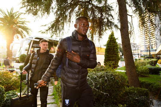 Bonke Innocent and Marcus Antonsson of Malmö FF arrives at the hotel ahead of the Europa League match against Besiktas on December 12, 2018 in Istanbul.