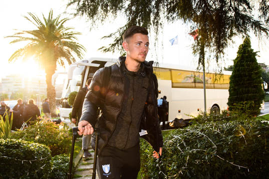 Marcus Antonsson of Malmö FF arrives at the hotel ahead of the Europa League match against Besiktas on December 12, 2018 in Istanbul.