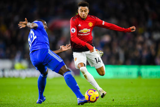 Sol Bamba of Cardiff and Jesse Lingard of Manchester United