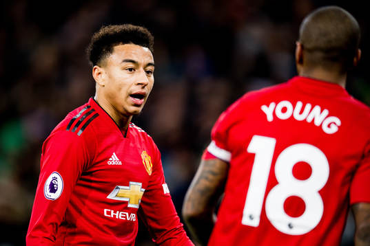 Jesse Lingard and Ashley Young of Manchester United