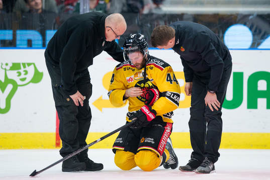 Luleås Mattias Guter får hjälp av isen