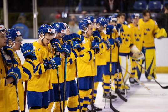Lucas Elvenes of Sweden and his teammates look dejected