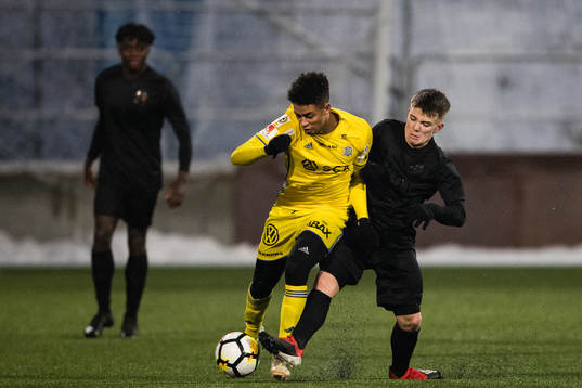 s Gustav Rydberg under träningsmatchen i fotboll mellan AIK och Sundsvall den 25 januari 2019 i Stockholm. 