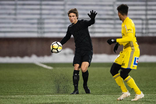 s Liam Öhrberg under träningsmatchen i fotboll mellan AIK och Sundsvall den 25 januari 2019 i Stockholm. 