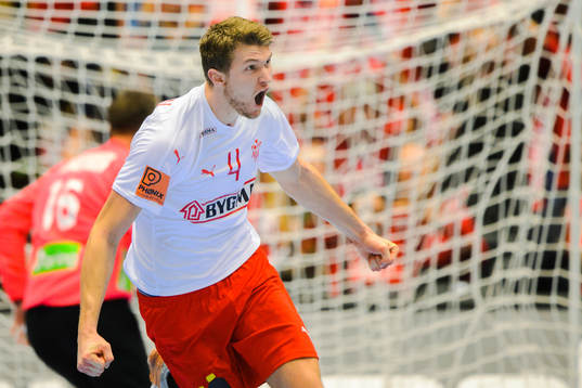 Magnus Landin of Denmark celebrates