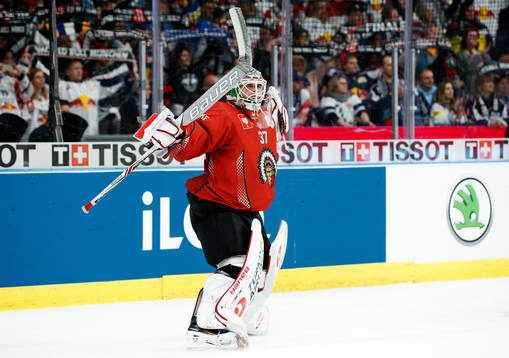 Goalkeeper Johan Gustafsson of Frölunda celebrates